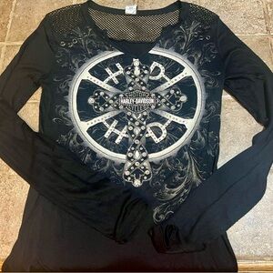 Black long sleeve women’s SMALL Harley Davidson shirt